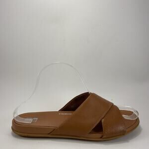 FitFlop Gracie Leather Pool Slides Womens Size 8 Brown Criss Crops Sandals
